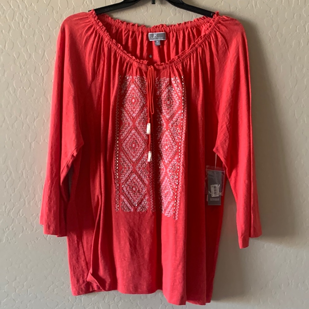 JM Collection Women’s Blouse with Embroider Front Along with Beading.